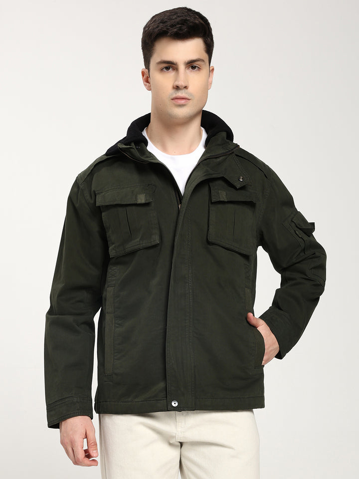 Men's Classic Olive Green Utility Jacket for Men