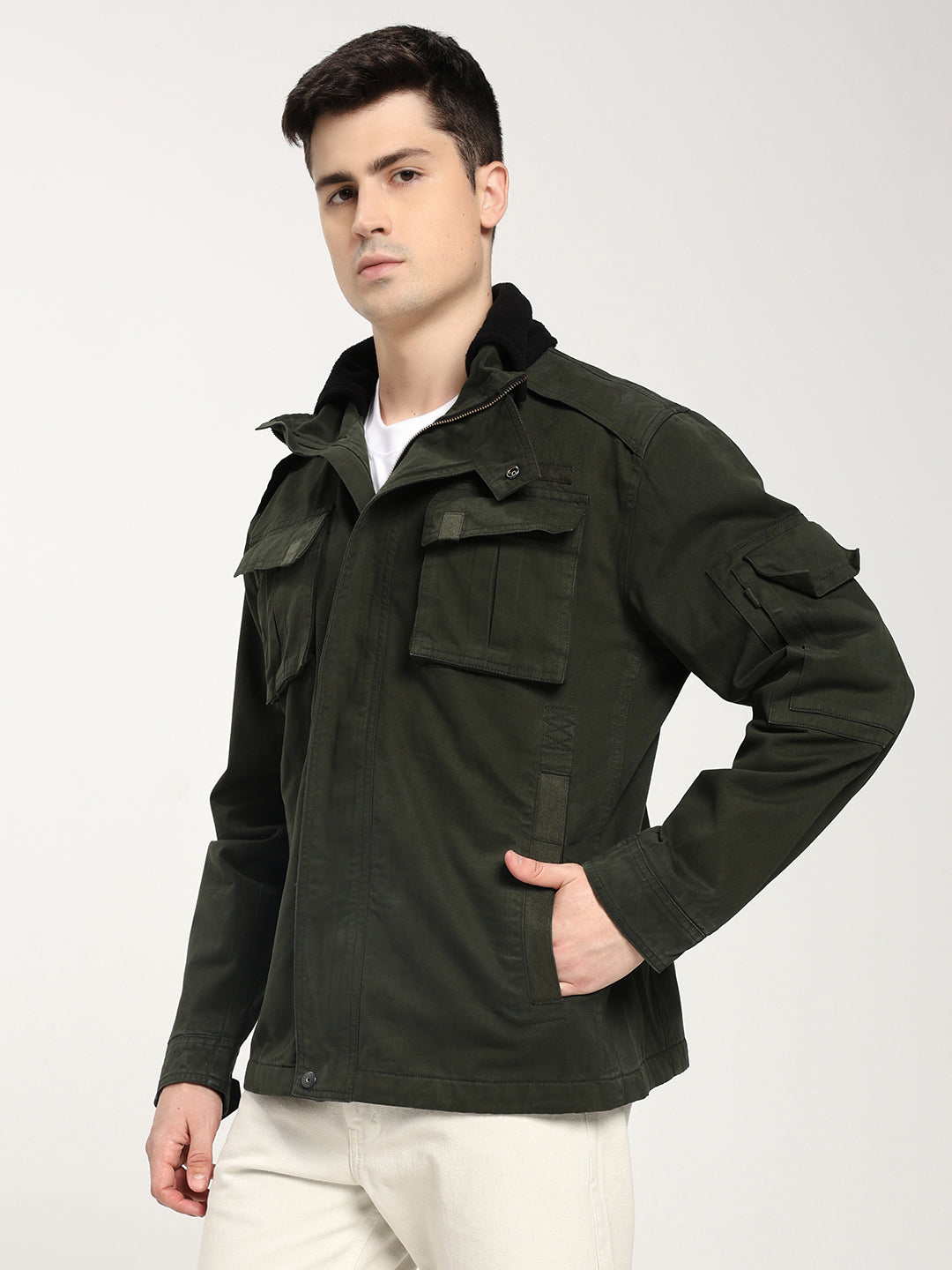 Men's Classic Olive Green Utility Jacket for Men
