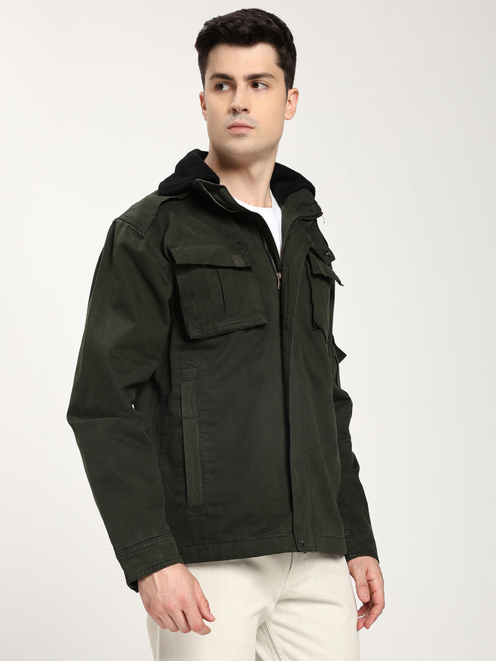 Men's Classic Olive Green Utility Jacket for Men