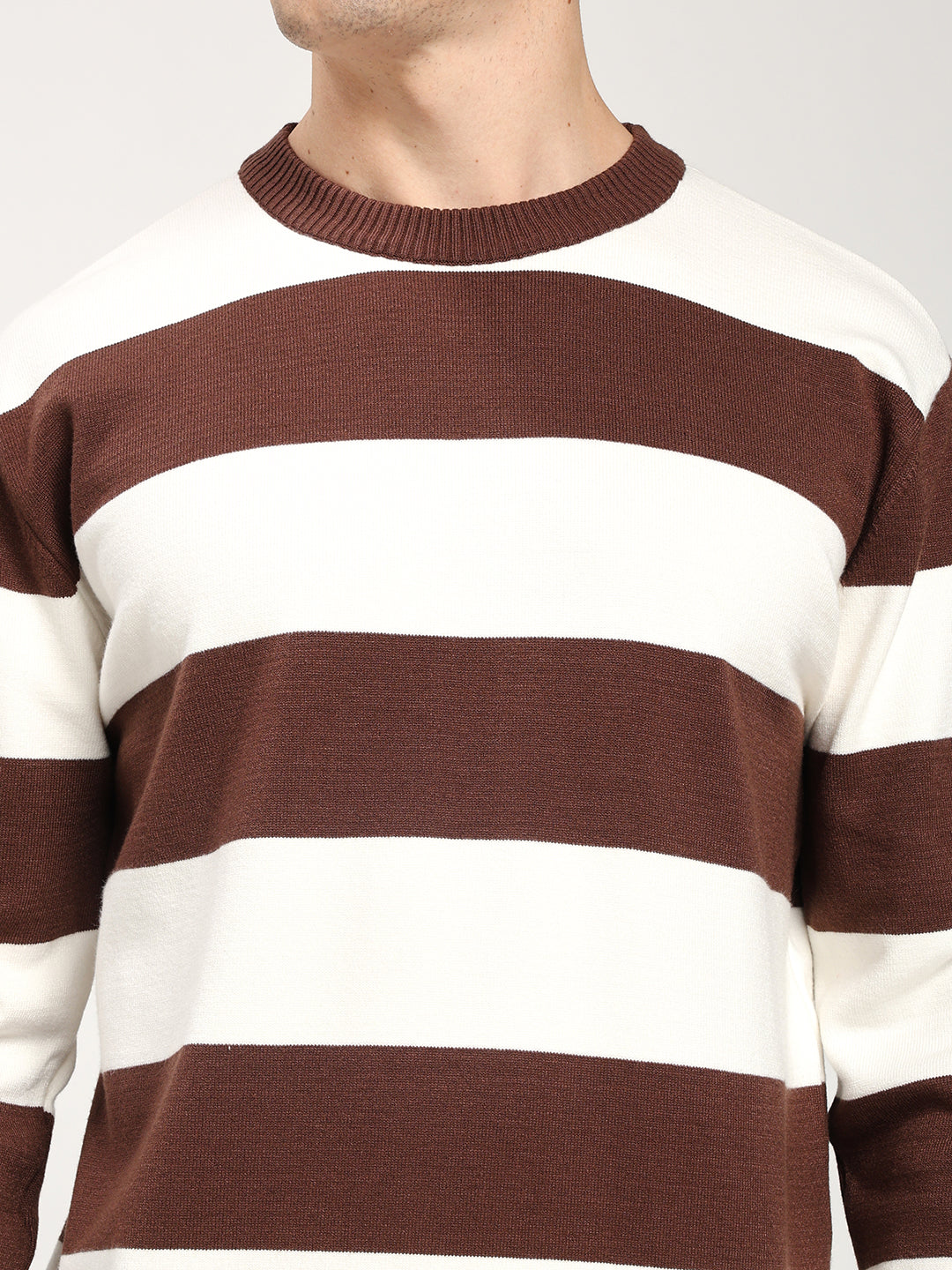Men’s Brown & White Striped Crewneck Sweater