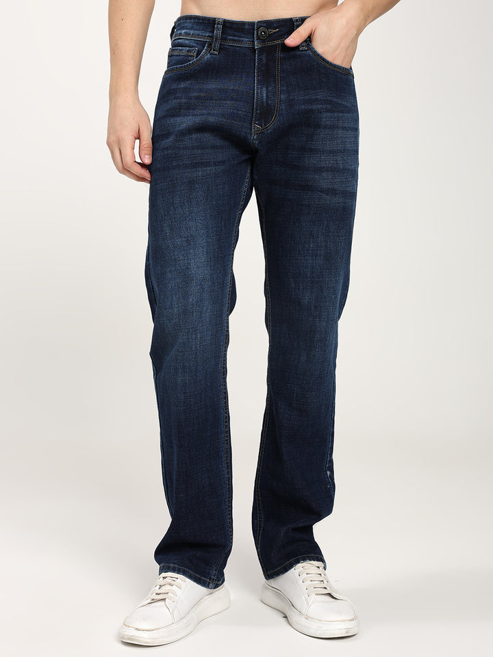 Men’s Dark Blue Straight Stretch Jeans