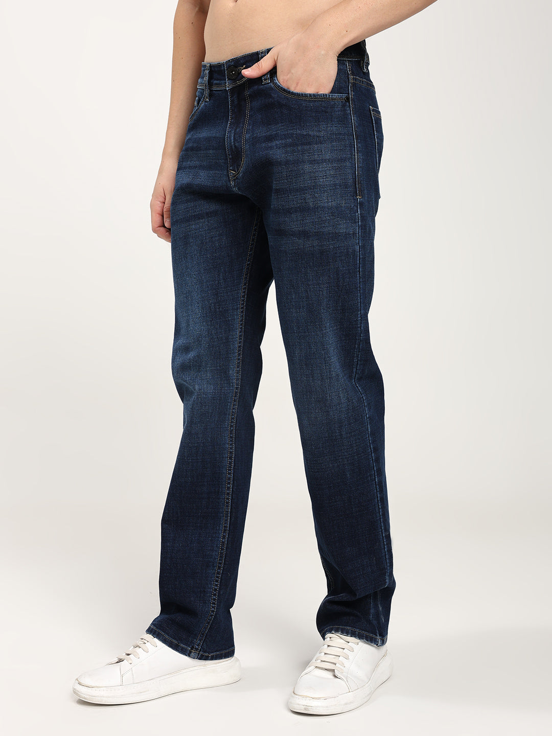 Men’s Dark Blue Straight Stretch Jeans