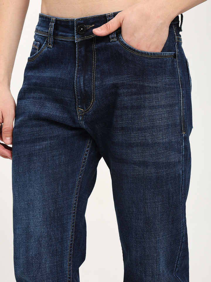 Men’s Dark Blue Straight Stretch Jeans