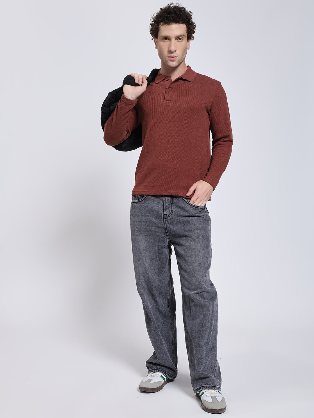Men’s Maroon Full Sleeve Polo T-Shirt