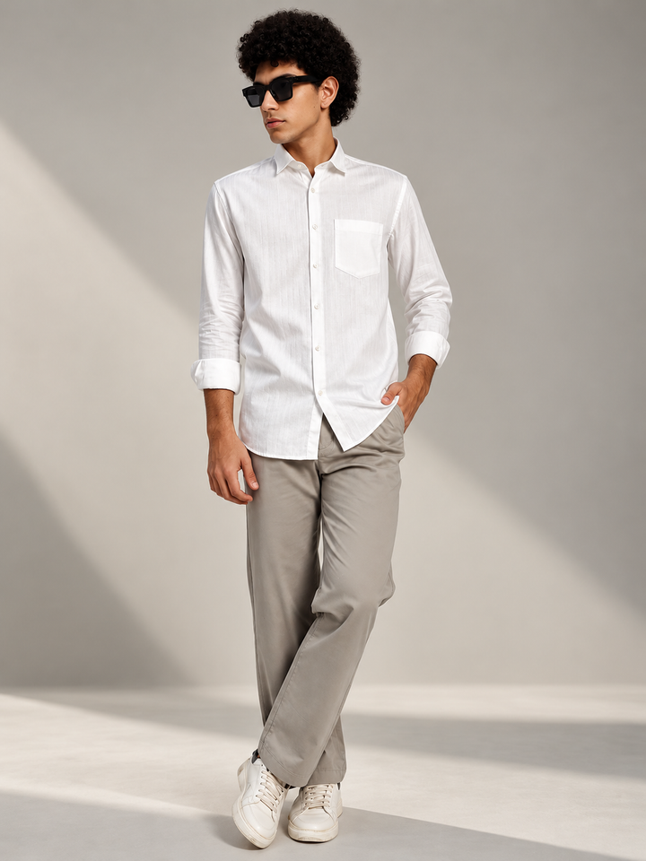 Men’s Premium White Self-Striped Shirt