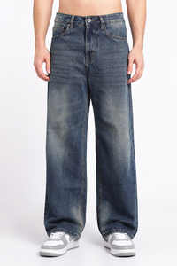 Men's Washed Brown Blue Baggy Jeans