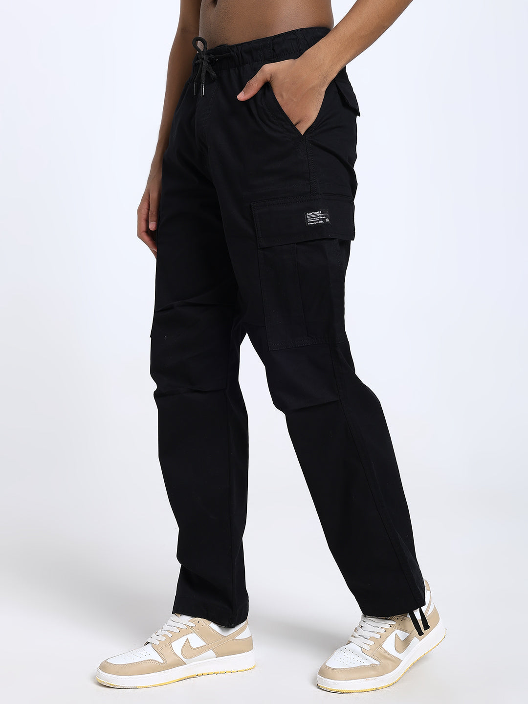 Men's Honeycomb weave black straight fit cargo