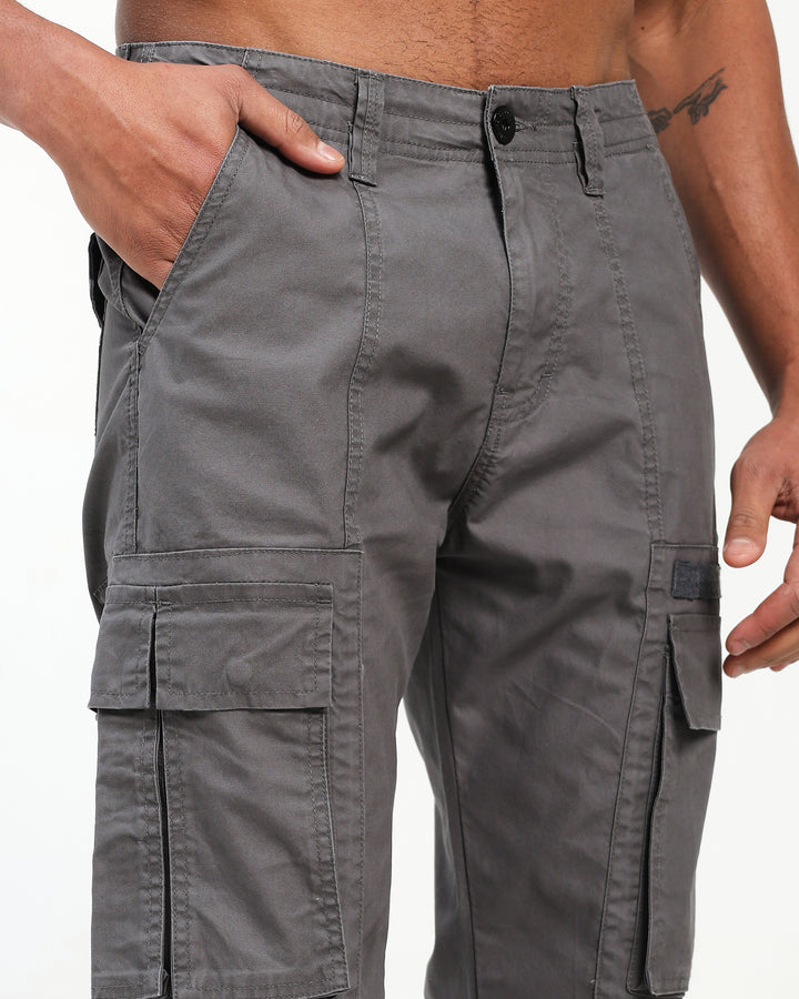 Men’s Dark Grey Straight Fit Cargo Pants with Utility Pockets