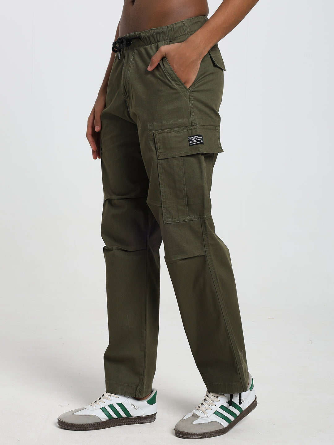 Men's Honeycomb weave straight fit olive cargo