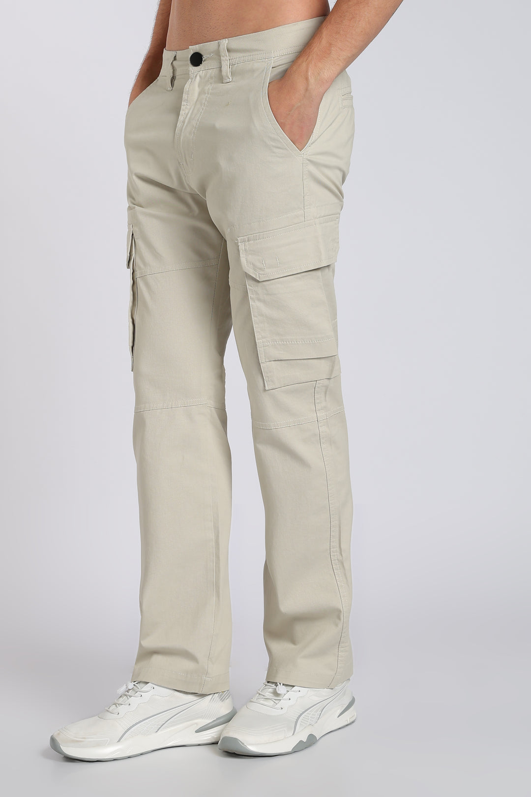 Men's Cream Casual Cargo Pant
