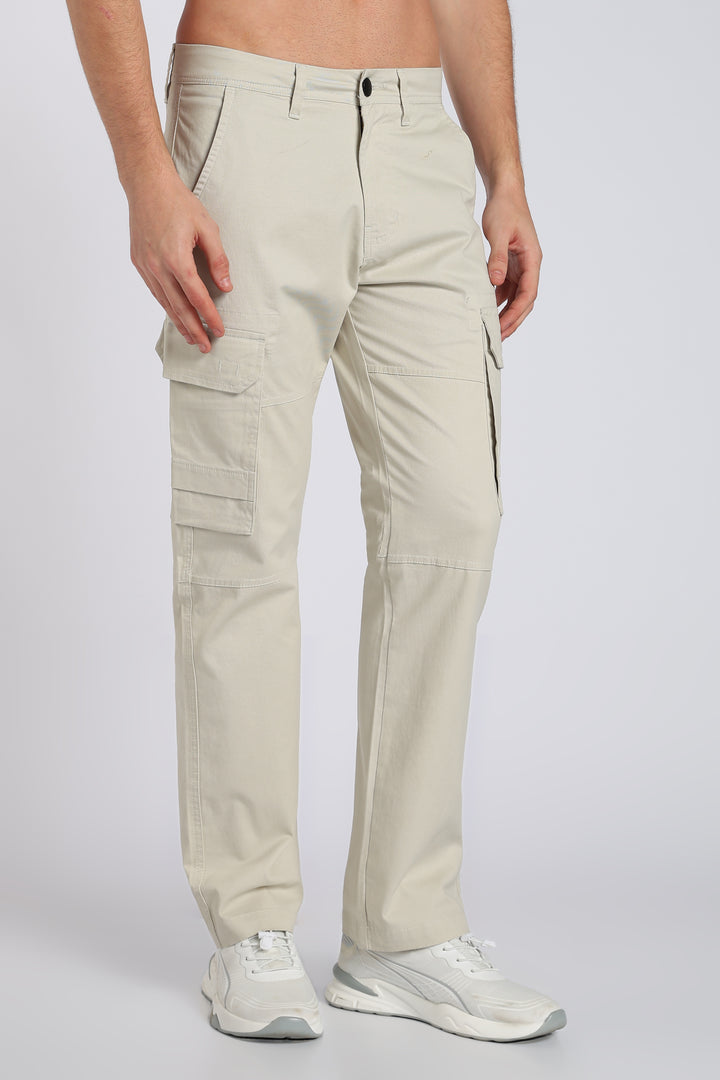 Men's Cream Casual Cargo Pant