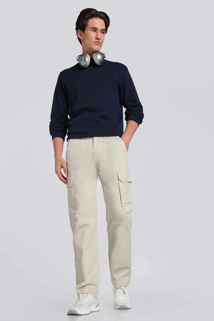 Men's Cream Casual Cargo Pant