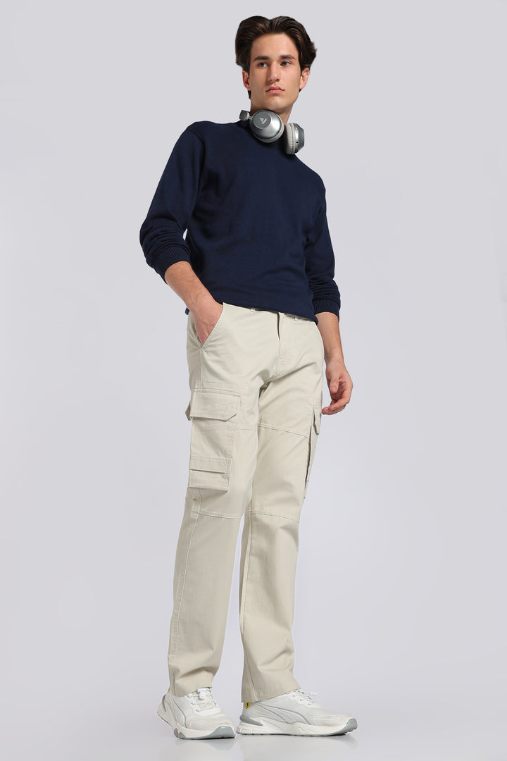 Men's Cream Casual Cargo Pant