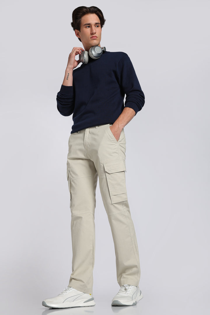 Men's Cream Casual Cargo Pant