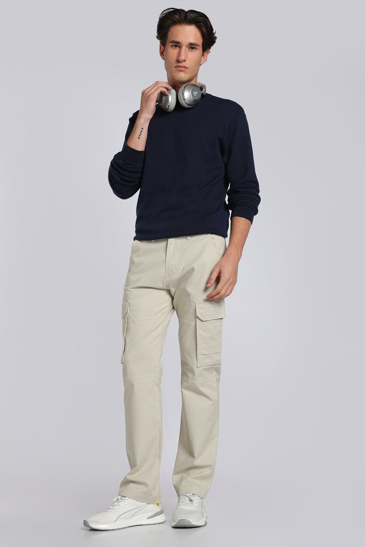 Men's Cream Casual Cargo Pant