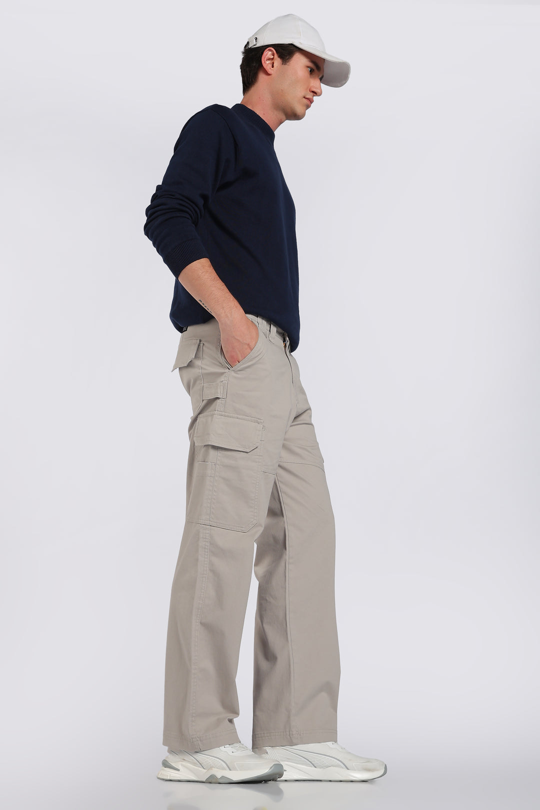 Men's Grey Cargo Pants Relaxed Fit