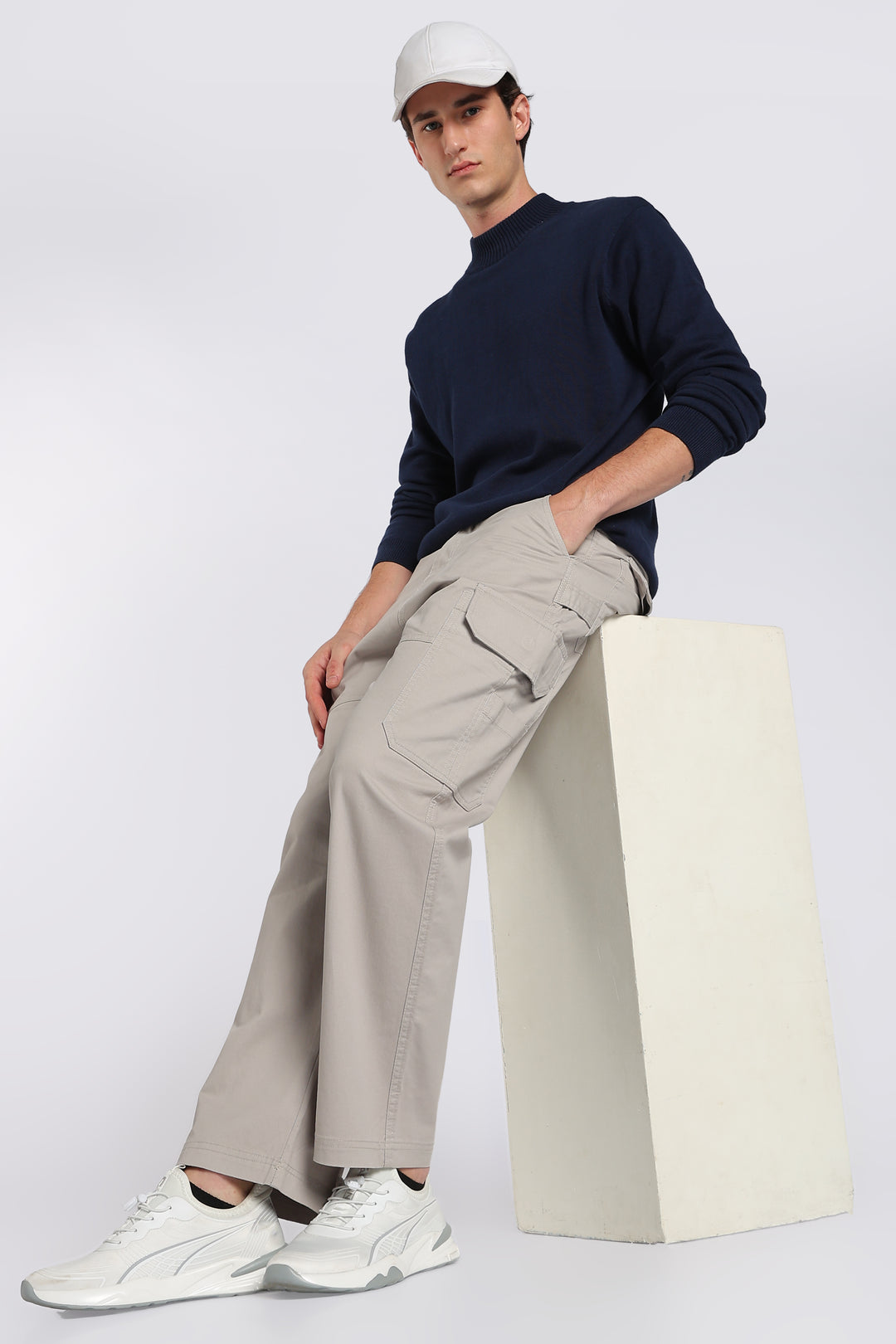 Men's Grey Cargo Pants Relaxed Fit