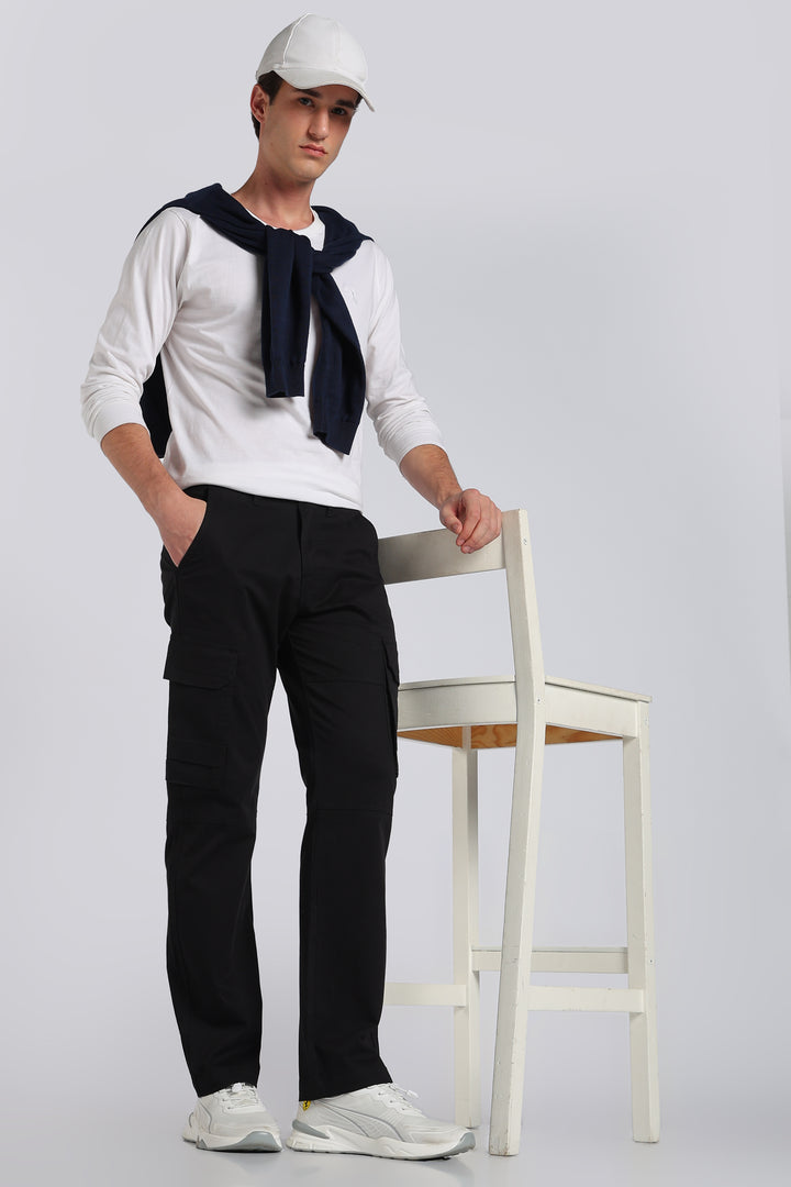 Men's Black Casual Cargo Pant