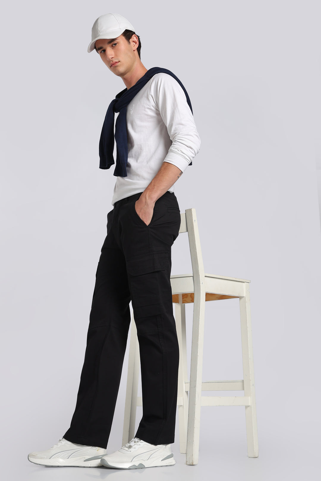 Men's Black Casual Cargo Pant