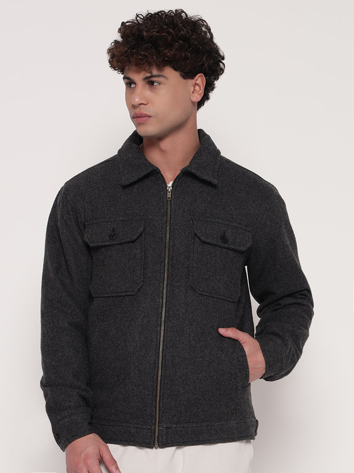 ZIPPER WOOL BLEND JACKET