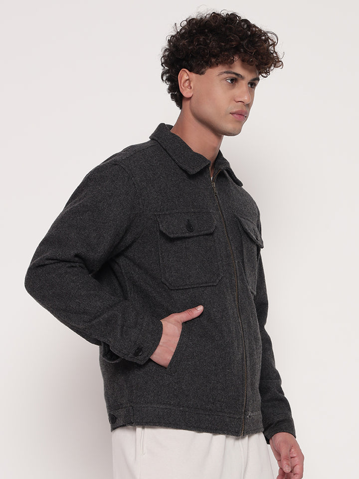 ZIPPER WOOL BLEND JACKET