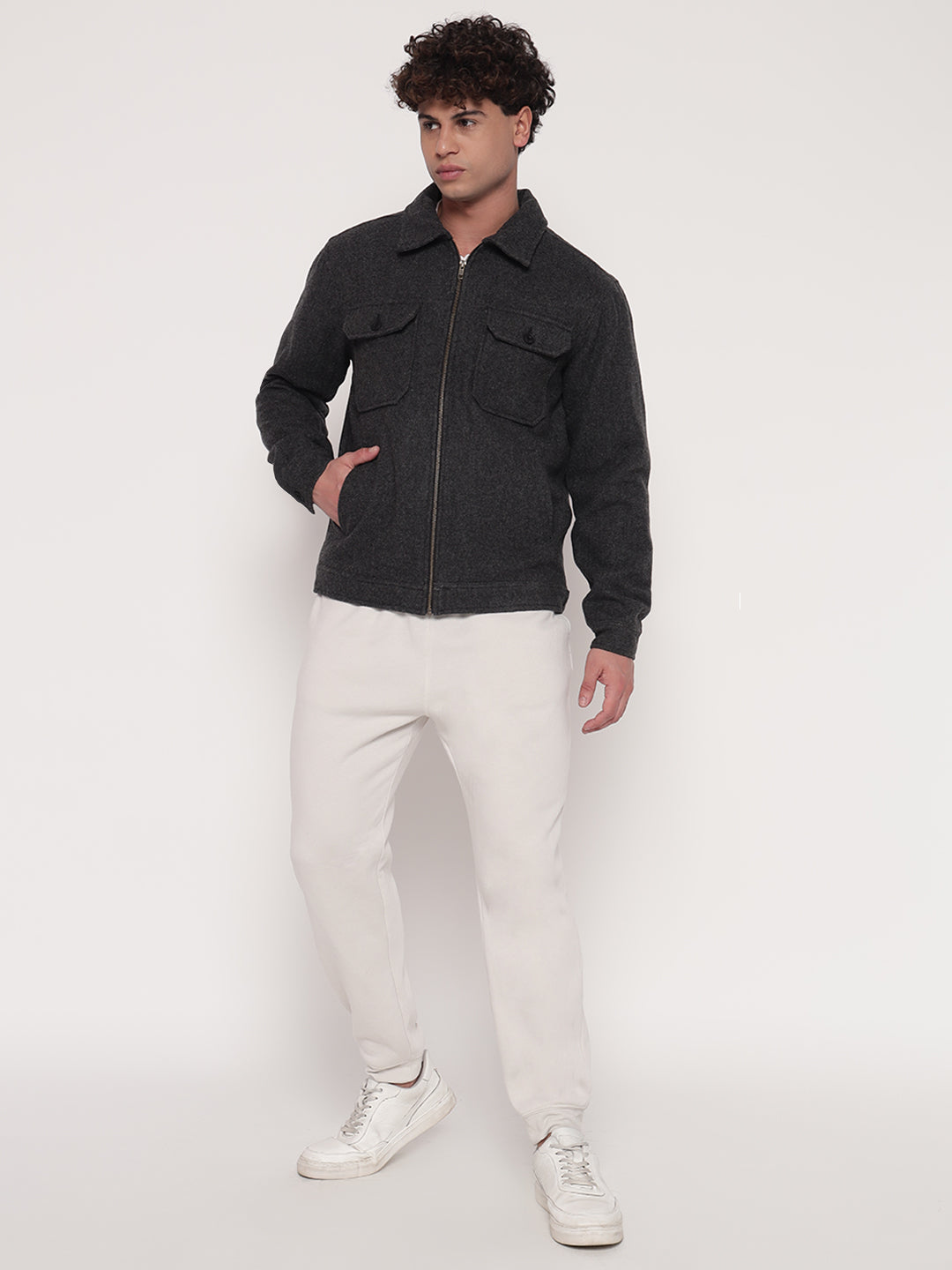 ZIPPER WOOL BLEND JACKET