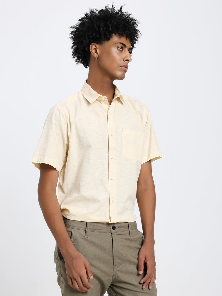 Canary yellow linen blend half shirt