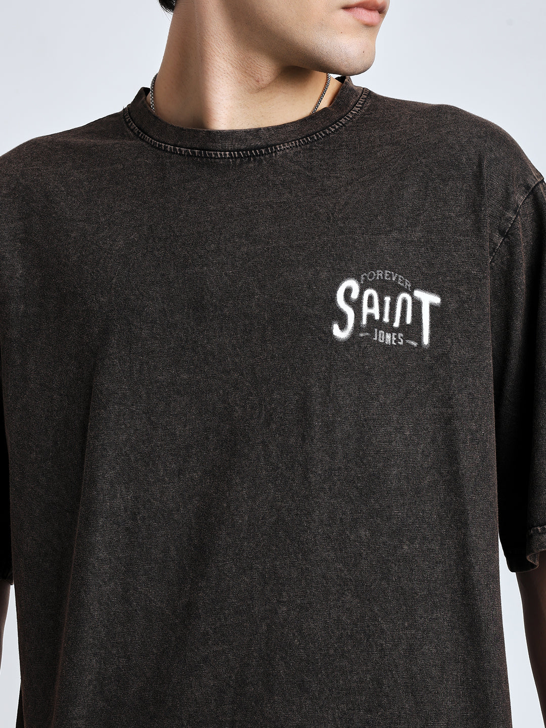 Street style drop shoulder brown wash Tshirt