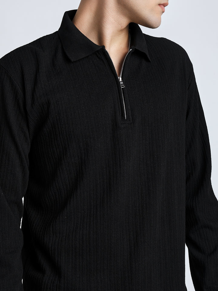 Black front chain zipper T-shirt