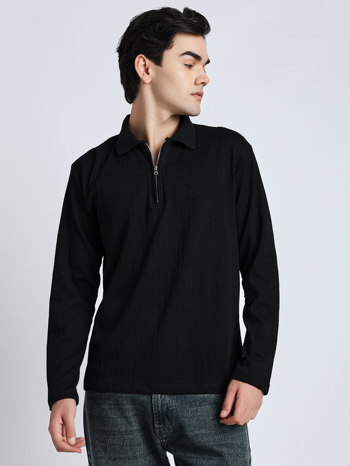 Black front chain zipper T-shirt