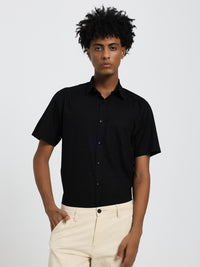 Men's Linen blend black half sleeve shirt