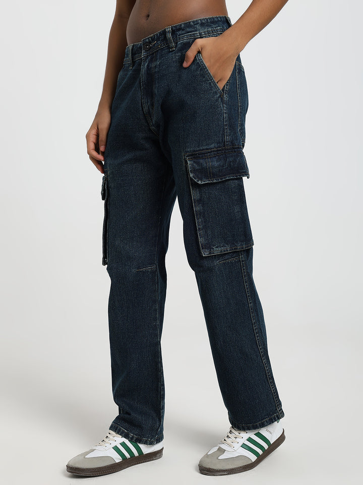 Men’s Dark Wash Cargo Jeans
