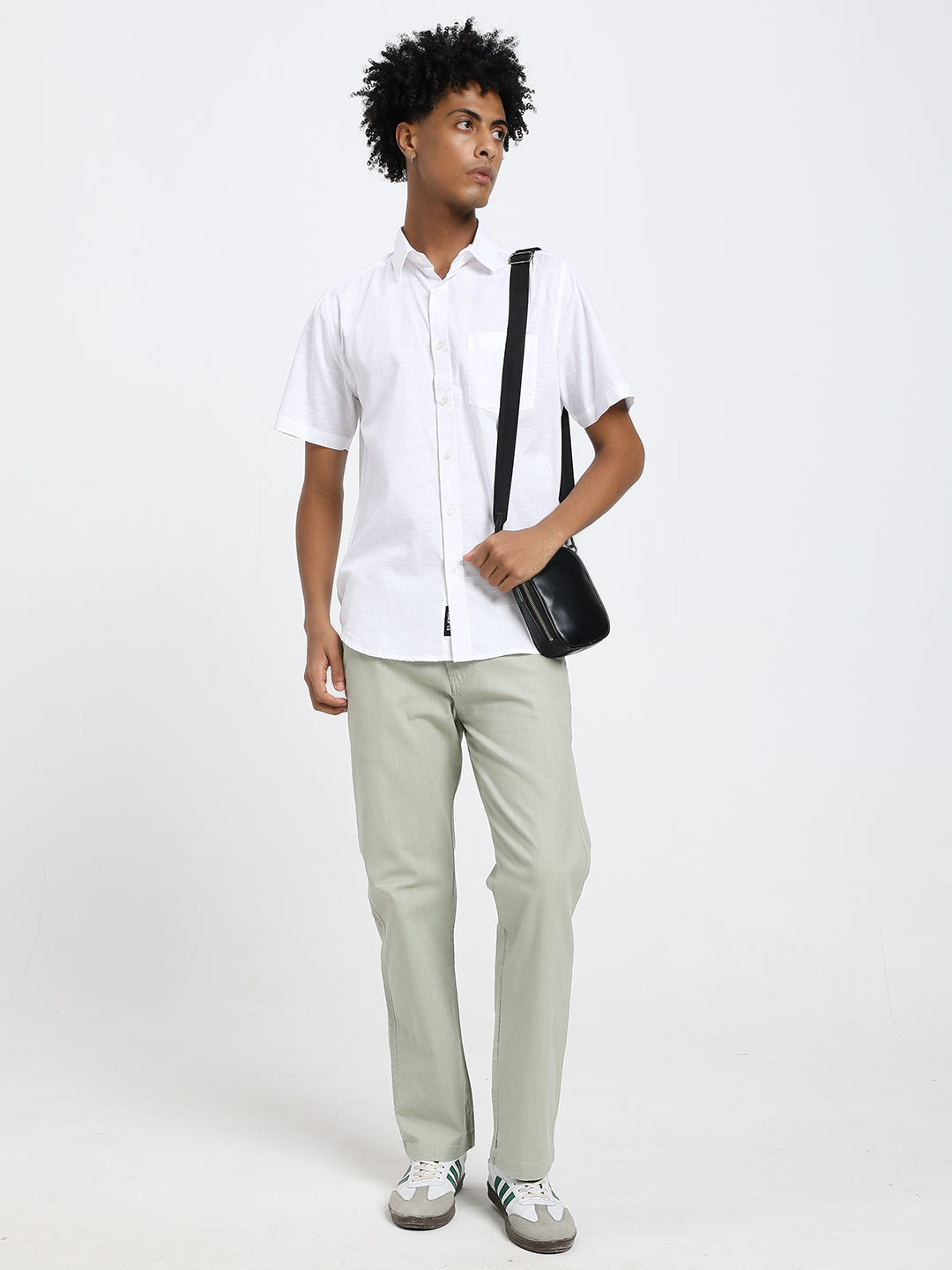 White linen blend half sleeve shirt