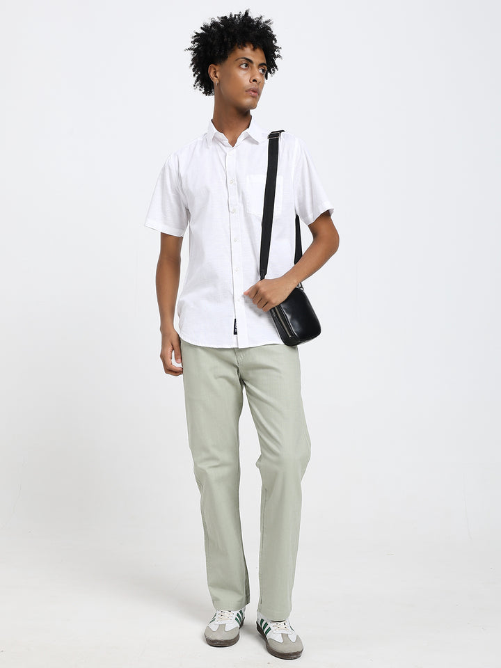 White linen blend half sleeve shirt