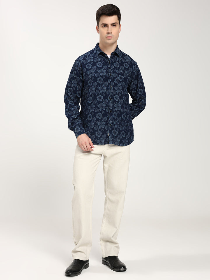 Blue Denim Patterned floral Shirt