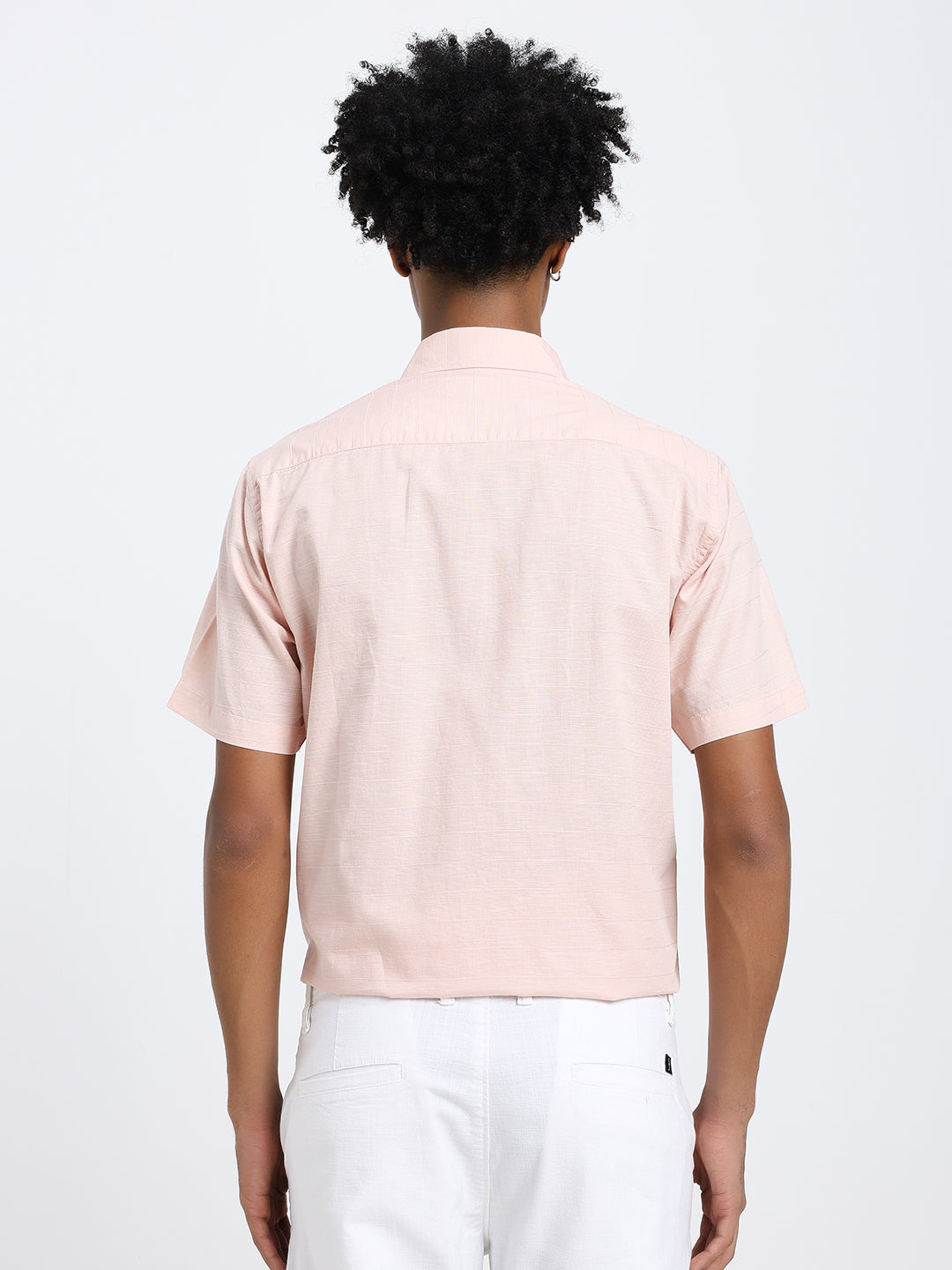 Pink linen blend half sleeve shirt