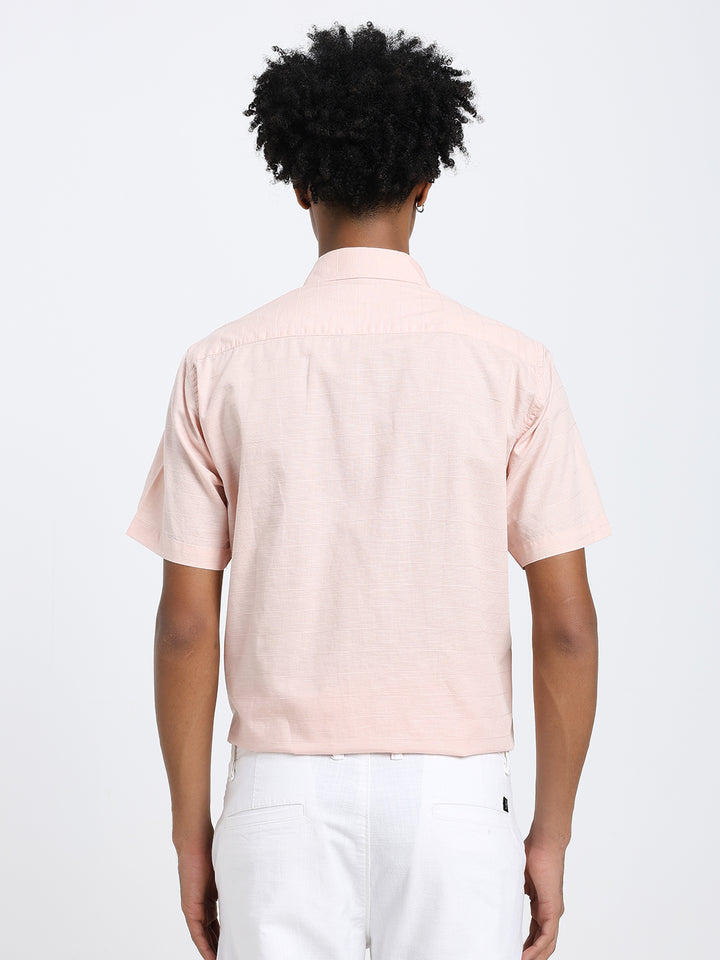 Pink linen blend half sleeve shirt