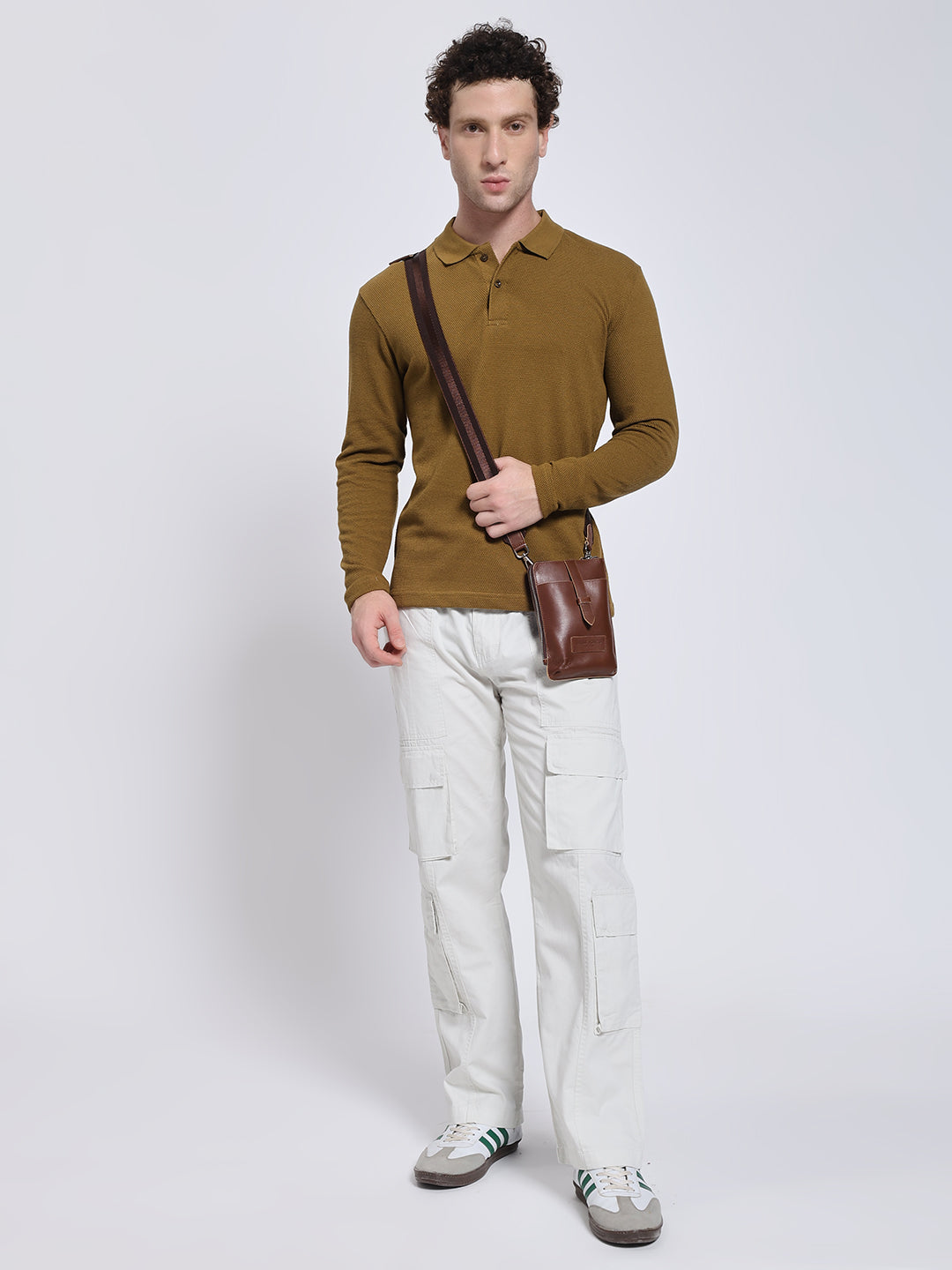 Mustard Brown Full Sleeve Polo T-Shirt