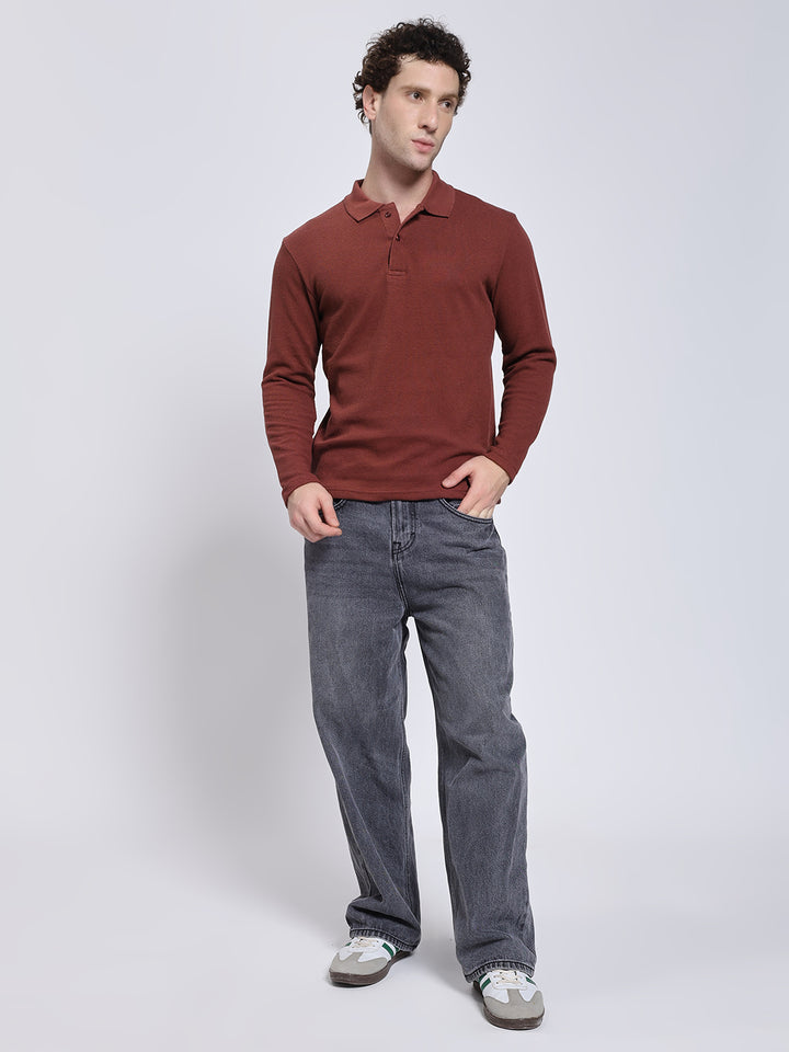 Men’s Maroon Full Sleeve Polo T-Shirt
