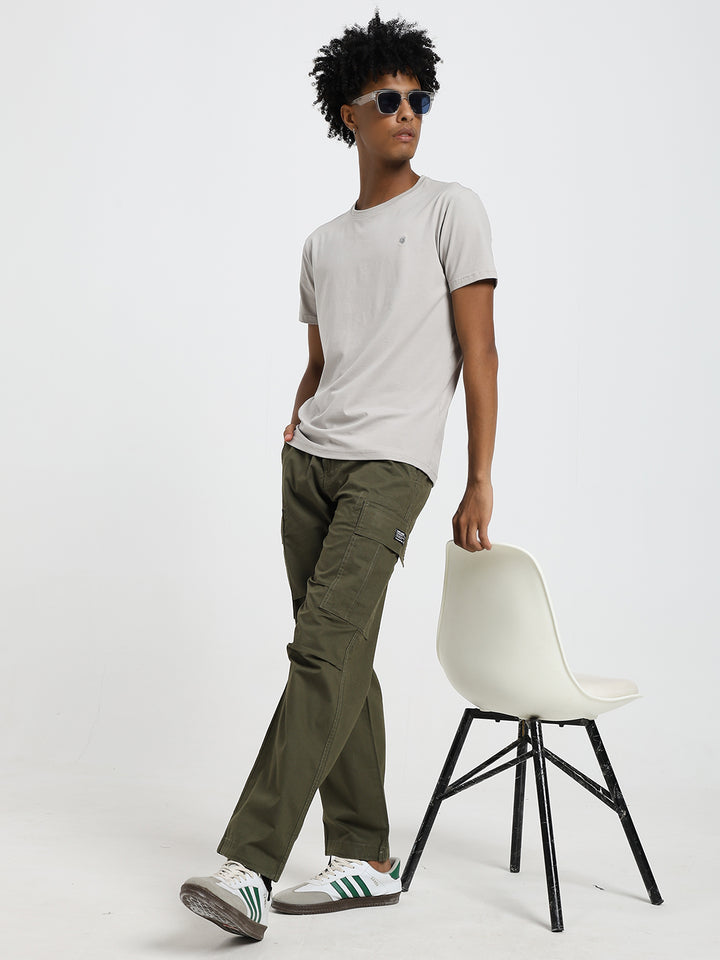 Men's Honeycomb weave straight fit olive cargo