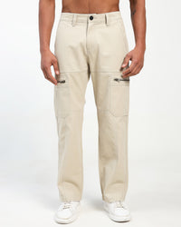 Men’s Light Beige Cargo Pants with Zip Pocket Detail