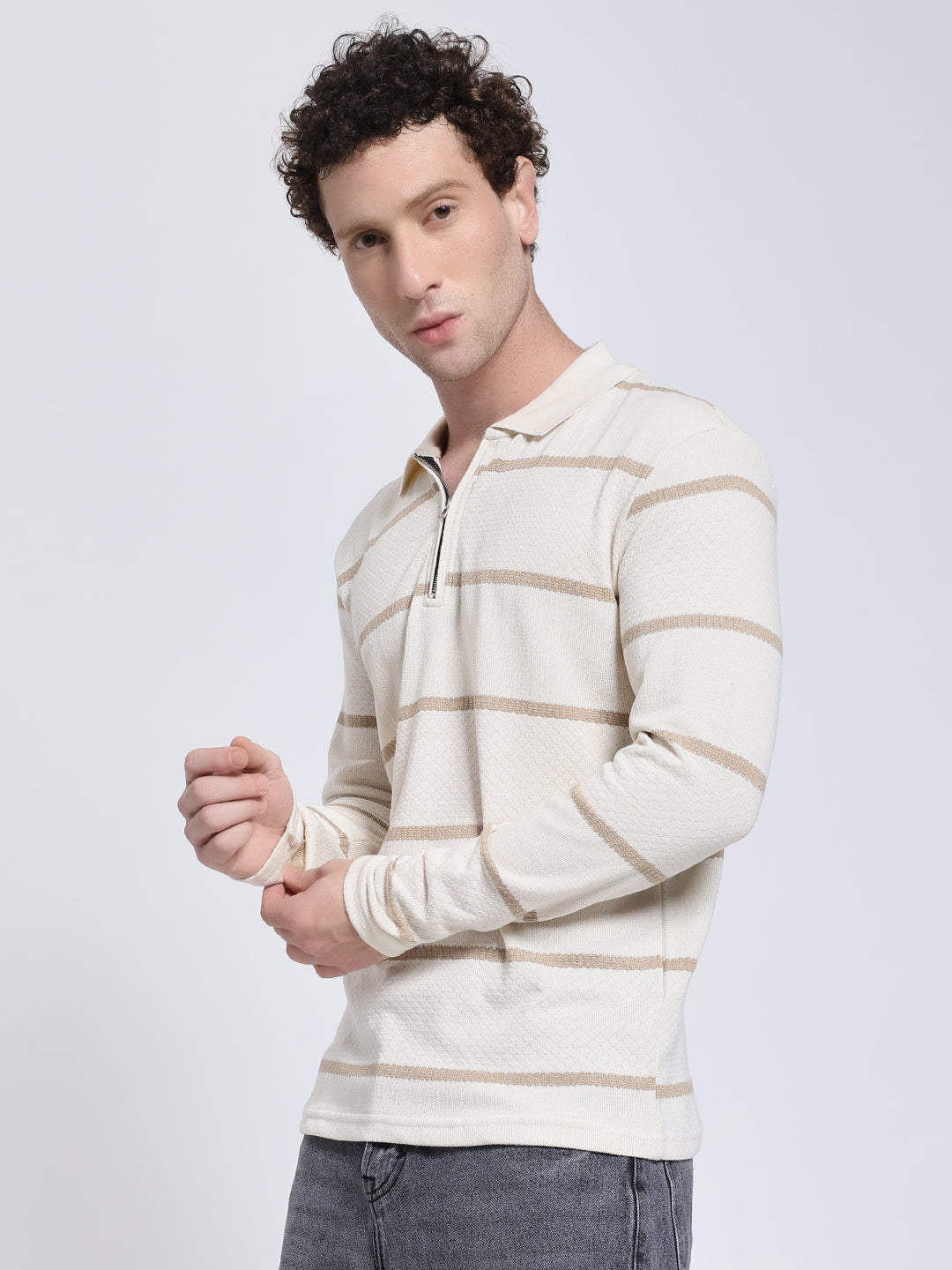 Full sleeve knitted pre-winter cream T-shirt