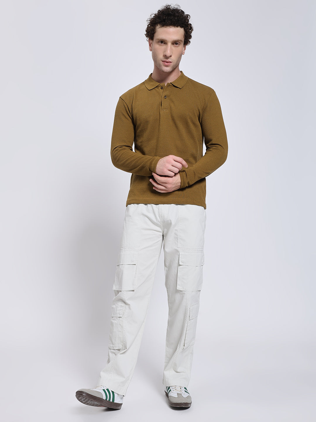 Mustard Brown Full Sleeve Polo T-Shirt