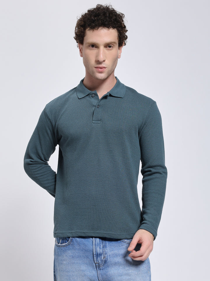 Men’s Aqua Teal Full Sleeve Polo T-Shirt