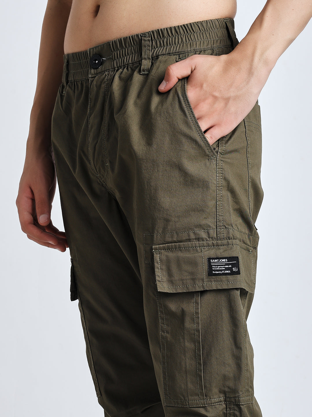 Men's New edition Six pockets straight olive cargo