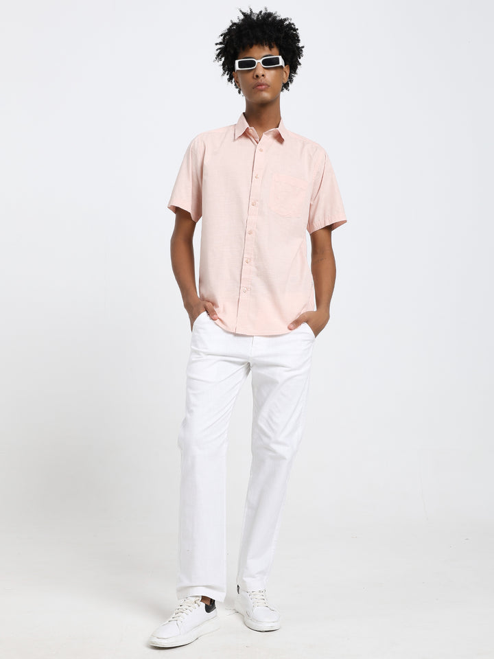 Pink linen blend half sleeve shirt