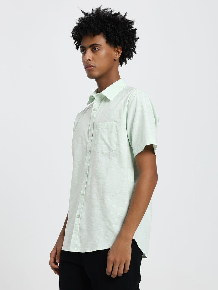 linen blend pale aqua half sleeve shirt