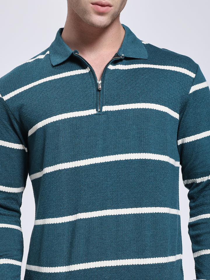 Full sleeve knitted pre-winter turquoise T-shirt