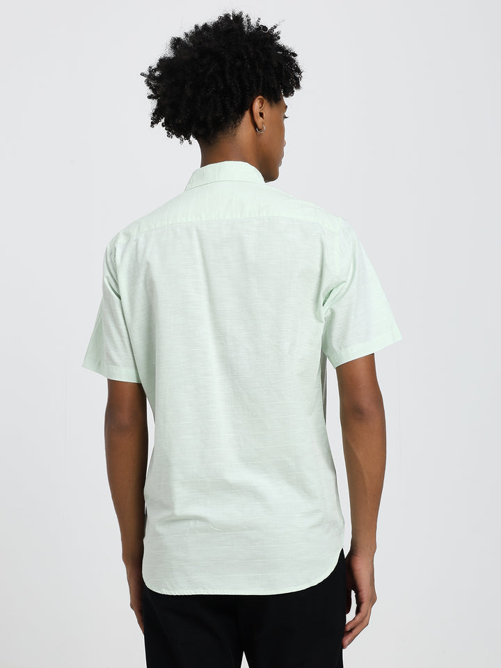 linen blend pale aqua half sleeve shirt