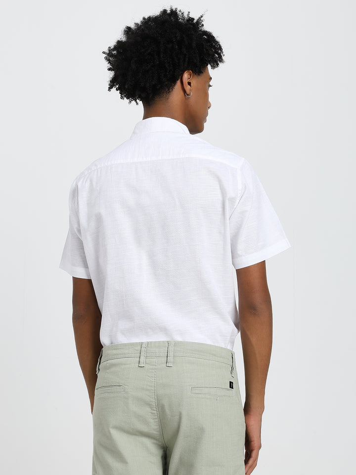 White linen blend half sleeve shirt
